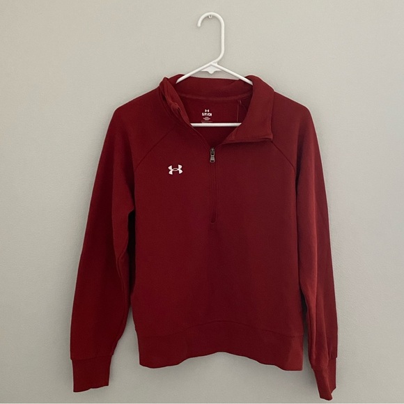 NWT Under Armour Women's Cardinal Red Rival Fleece Half Zip Size Small - Picture 3 of 6